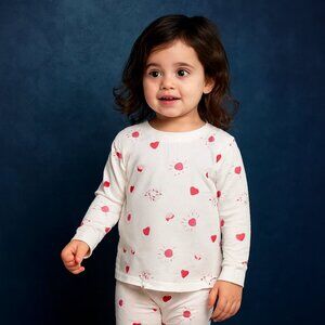Red Heart Print Girls Pajama Set | Cute Long Sleeve Nightwear
